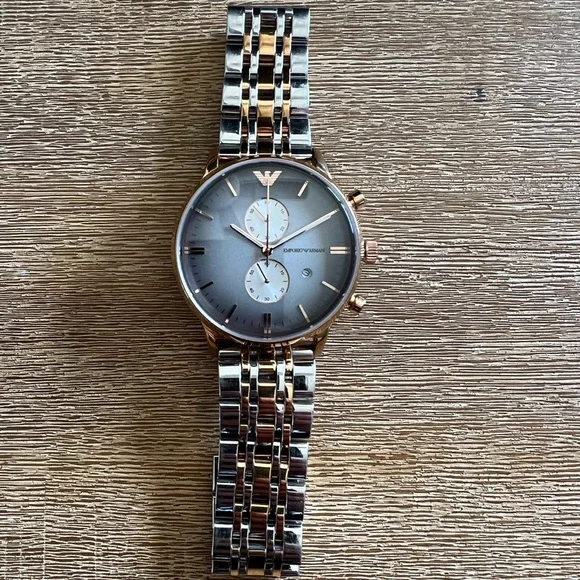 Armani silver and rose gold watch deals